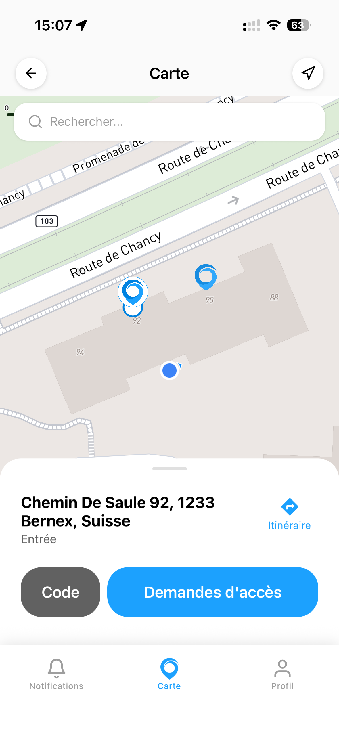BluSi App — carte des accès