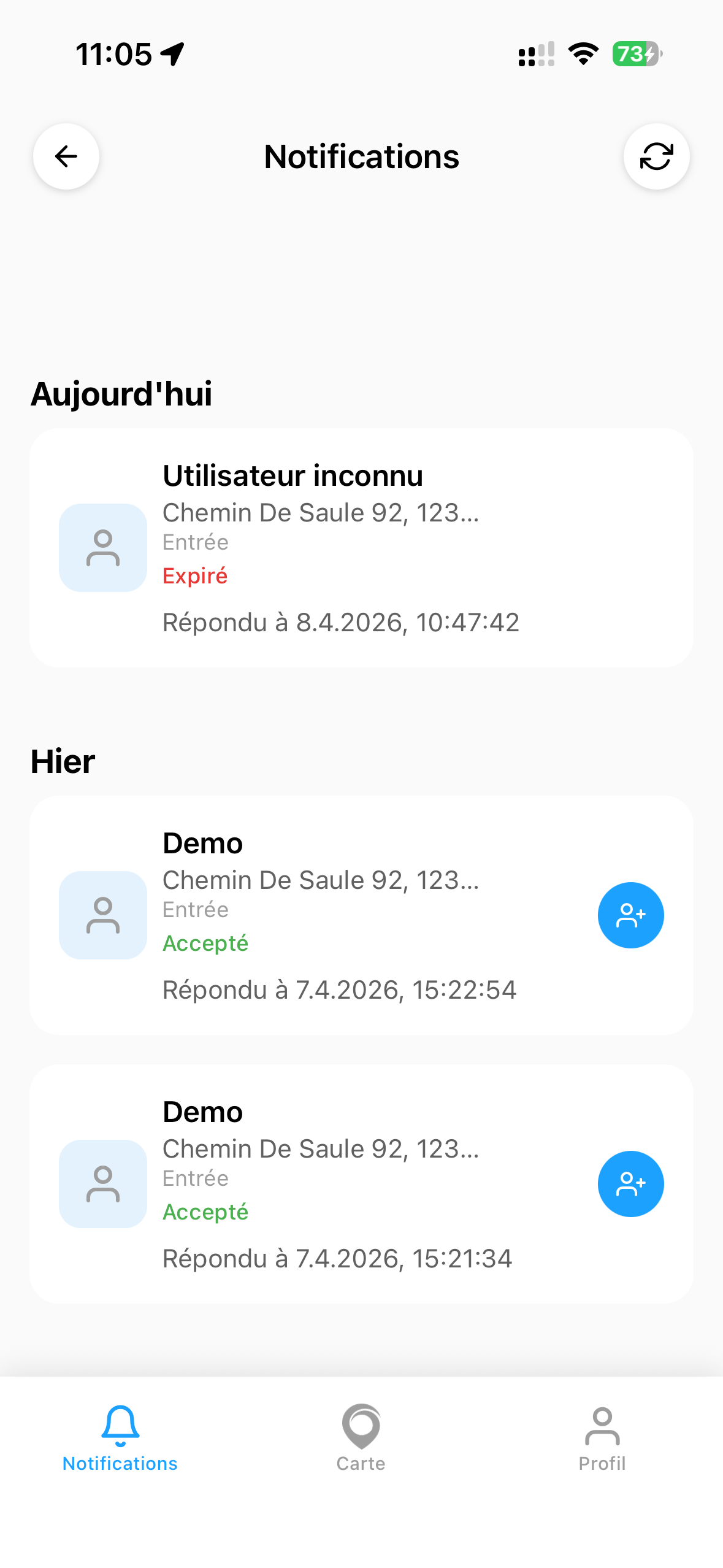 Onglet Notifications